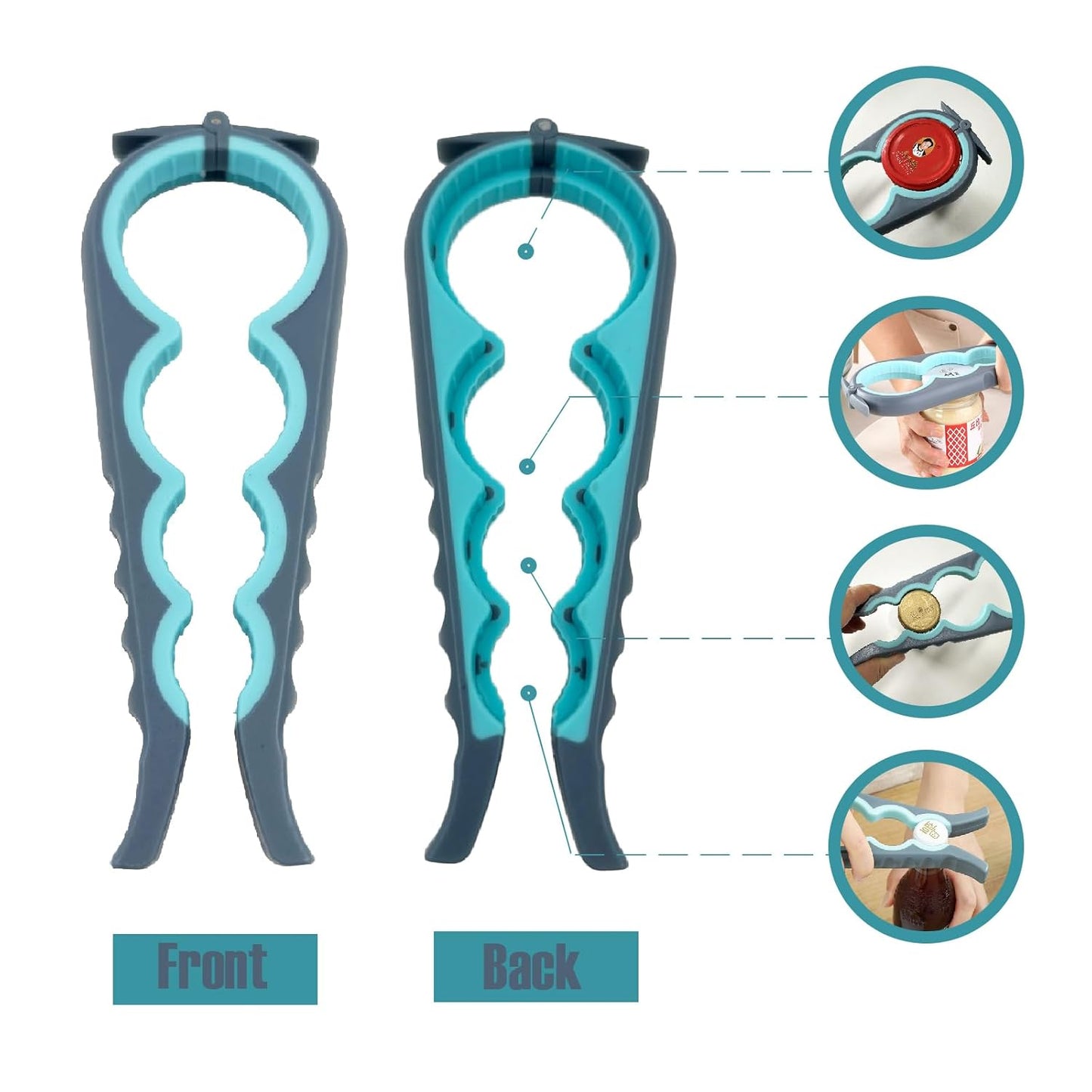 Jar Bottle Opener with Hook Kit for Weak Hands, Multi-Function Non-Slip Can Lid Opener Tools, for Seniors with Arthritis, Low Strength and Children