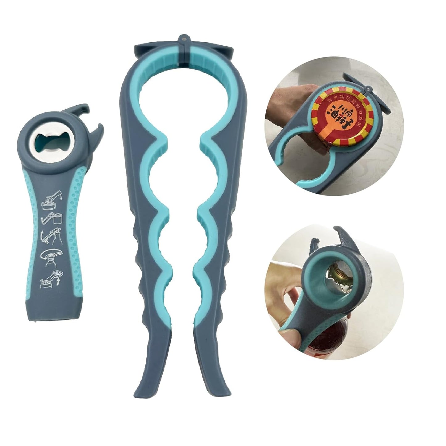 Jar Bottle Opener with Hook Kit for Weak Hands, Multi-Function Non-Slip Can Lid Opener Tools, for Seniors with Arthritis, Low Strength and Children