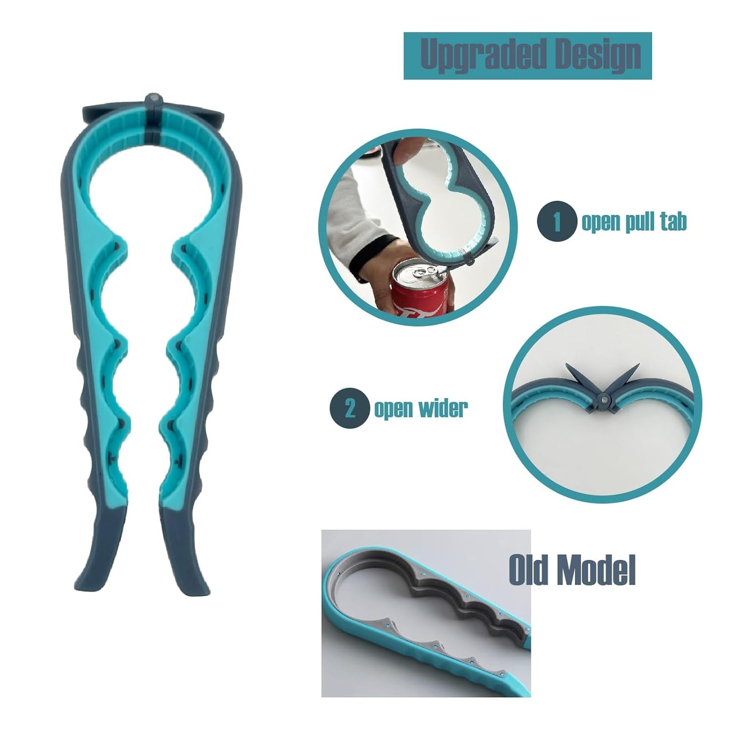 Jar Bottle Opener with Hook Kit for Weak Hands, Multi-Function Non-Slip Can Lid Opener Tools, for Seniors with Arthritis, Low Strength and Children