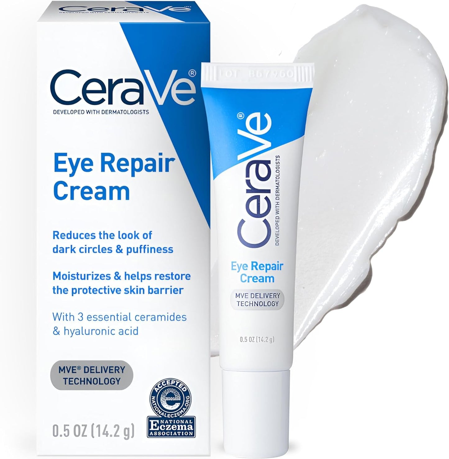 CeraVe Eye Repair Cream | Under Eye Cream for Dark Circles and Puffiness Delicate Skin Under Eye Area with Hyaluronic acid and Ceramides | Non-comedogenic, Fragrance Free