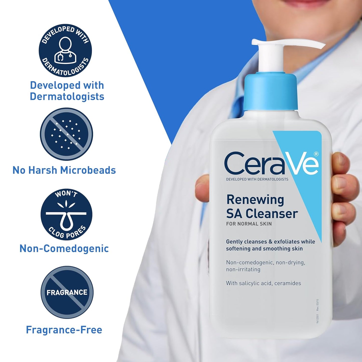 CeraVe Renewing Salicylic Acid Cleanser, Formulated With Hyaluronic Acid, Niacinamide, & Ceramides, Gentle BHA Exfoliating Face Wash Smooths & Softens Skin, Non Comedogenic & Fragrance Free