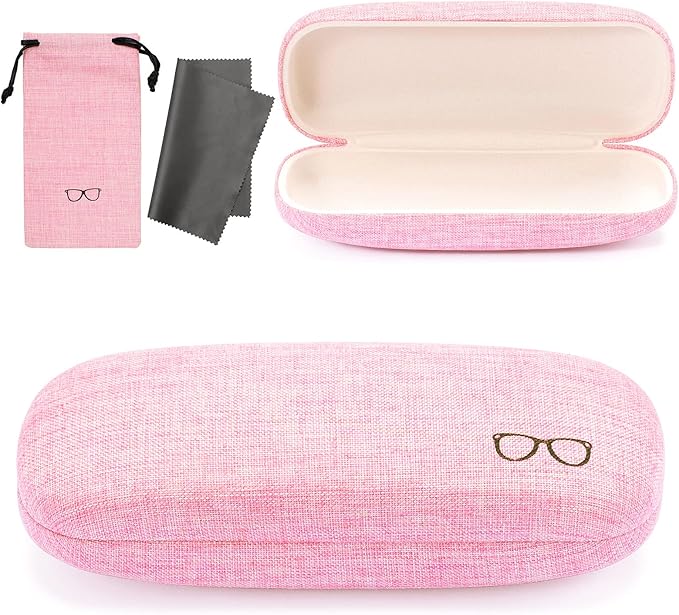 Glasses Case, Hard Shell Protective Case for Glasses, Unisex for Women Men, Sunglasses with Cleaning Cloth