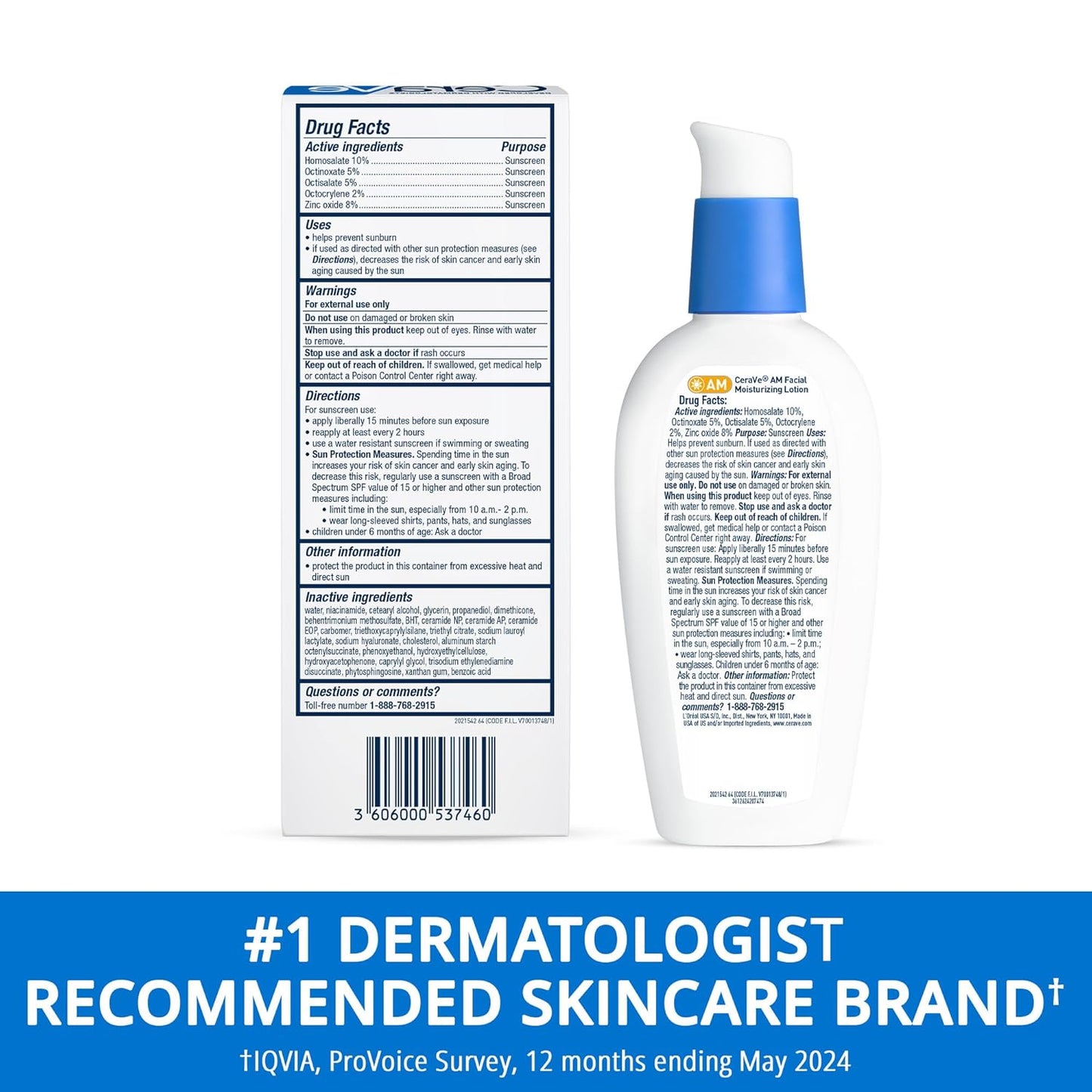 CeraVe AM Facial Moisturizing Lotion with SPF 30, Oil-Free Face Moisturizer with SPF, Formulated with Hyaluronic Acid, Niacinamide & Ceramides, Non-Comedogenic, Broad Spectrum Sunscreen