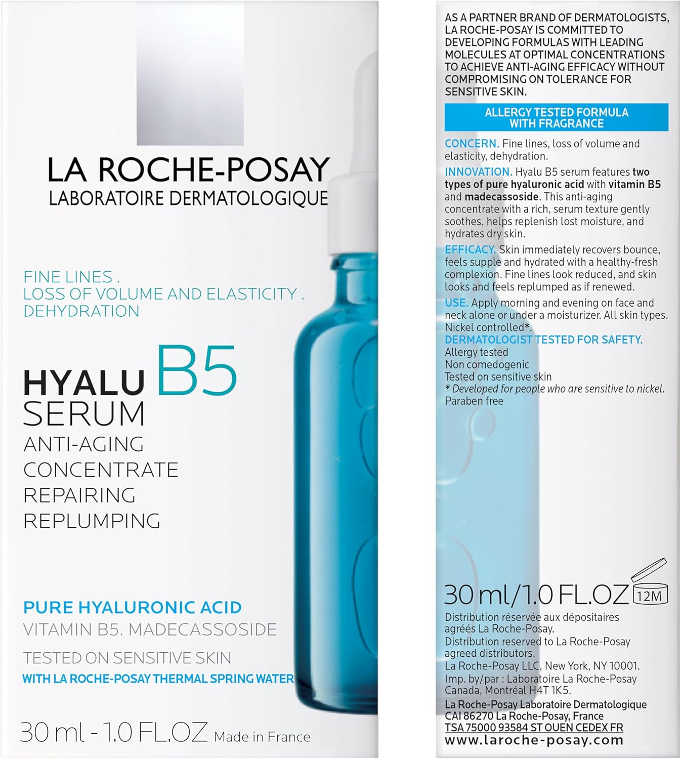 La Roche-Posay Hyalu B5 Pure Hyaluronic Acid Serum for Face, with Vitamin B5. Anti-Aging Serum Concentrate for Fine Lines. Hydrating, Repairing, Replumping. Suitable for Sensitive Skin